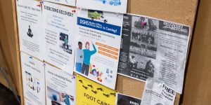 Bulletin board with information about upcoming recovery classes and events